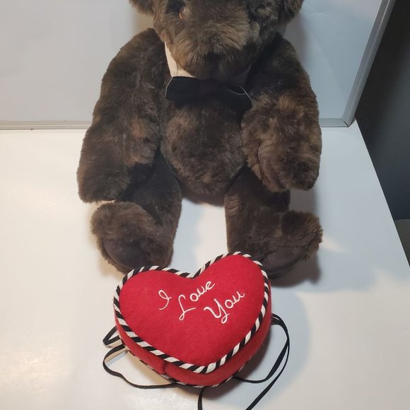 Vermont Teddy Bear Dark Brown with I love You Heart and Tux Tie and Collar - Picture 2 of 8